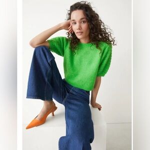 & Other Stories Cropped Wool Knit Top in Green Lime